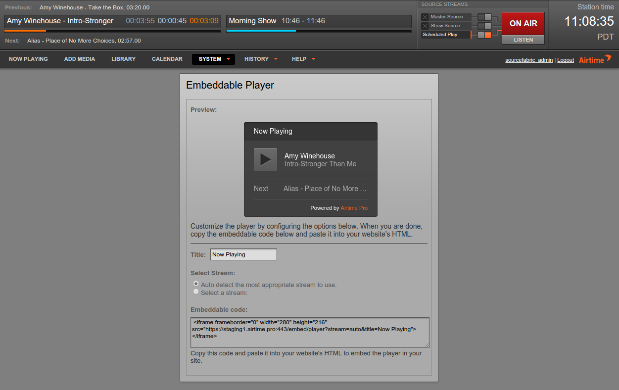 The customization screen for the new player widget