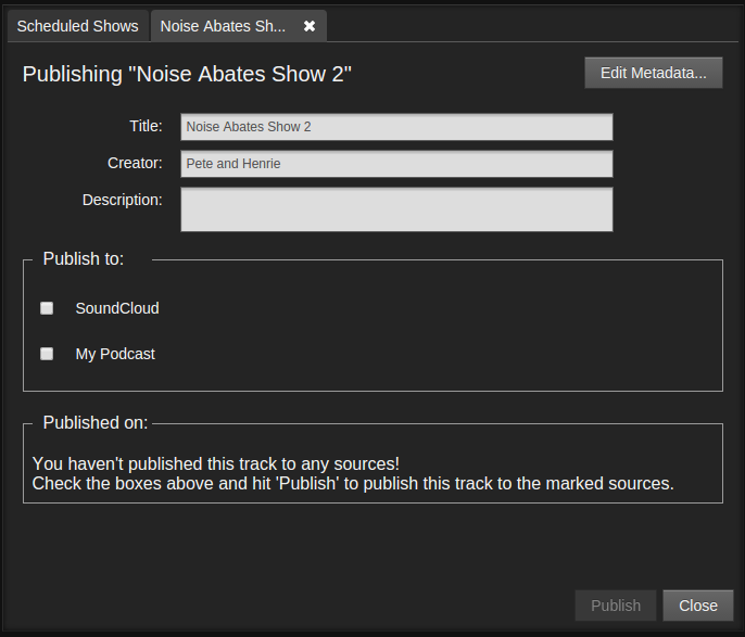 Airtime Pro: Publishing Dialog